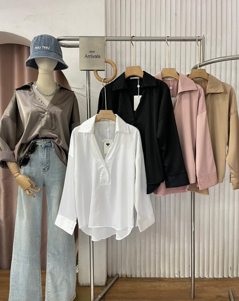 Ladies Collar Down V-Neckline Pullover Shirts